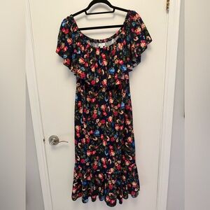 LuLaRoe Navy and Pink Floral Dress